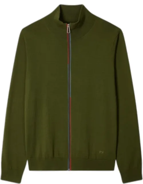 Ps Khaki Merino Wool Zip Cardigan