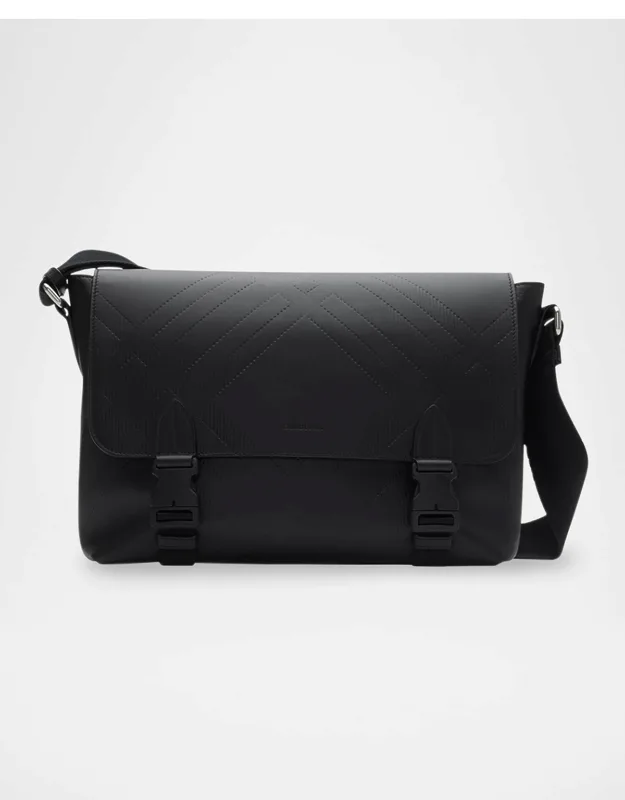 Check Embossed Leather Messenger Bag