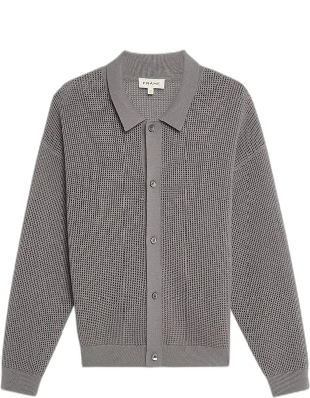 Mesh-knit Buttoned Cardigan