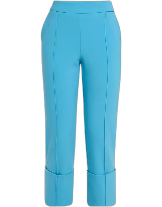 Pintuck Straight-leg Cuffed Crop Pants