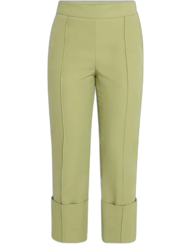 Pintuck Straight-leg Cuffed Crop Pants