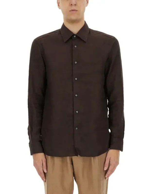 Slim Fit Linen Shirt With Button-down Front