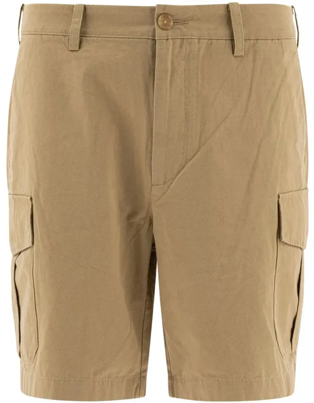 Vince Cotton And Linen Cargo Shorts With Zipper And Button Closure And Belt Loops