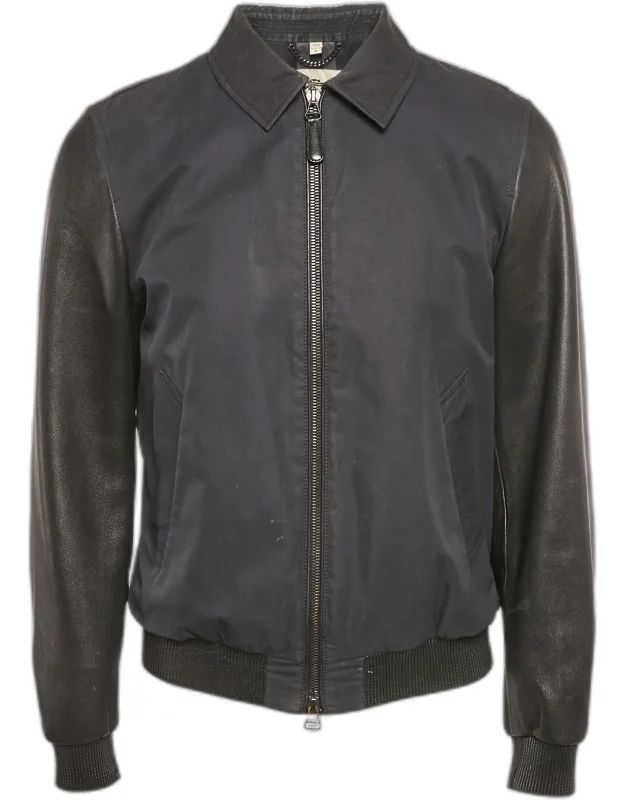 Cotton And Leather Zip Front Jacket