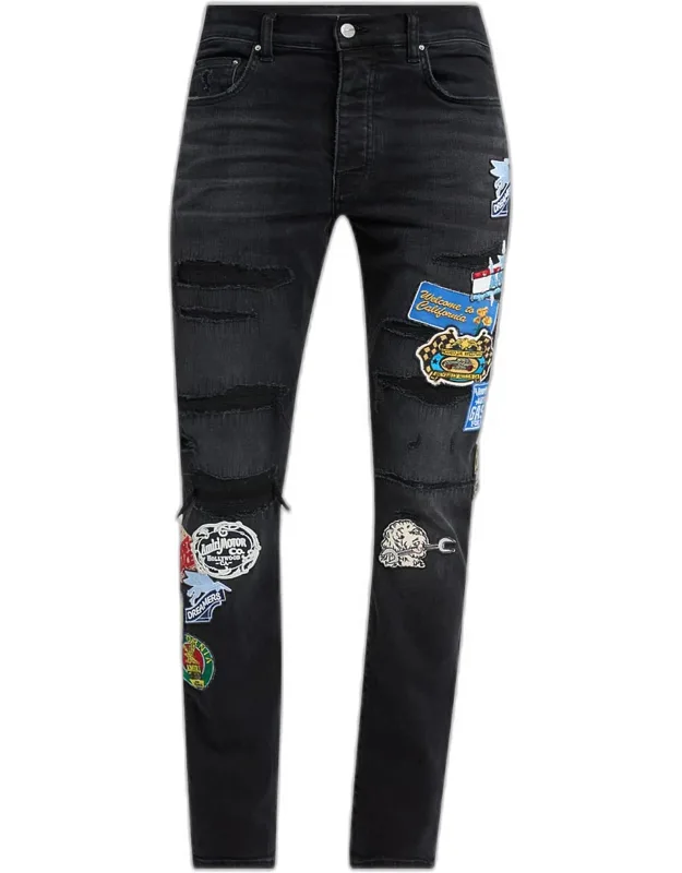 Patchwork Slim-fit Distressed Jeans