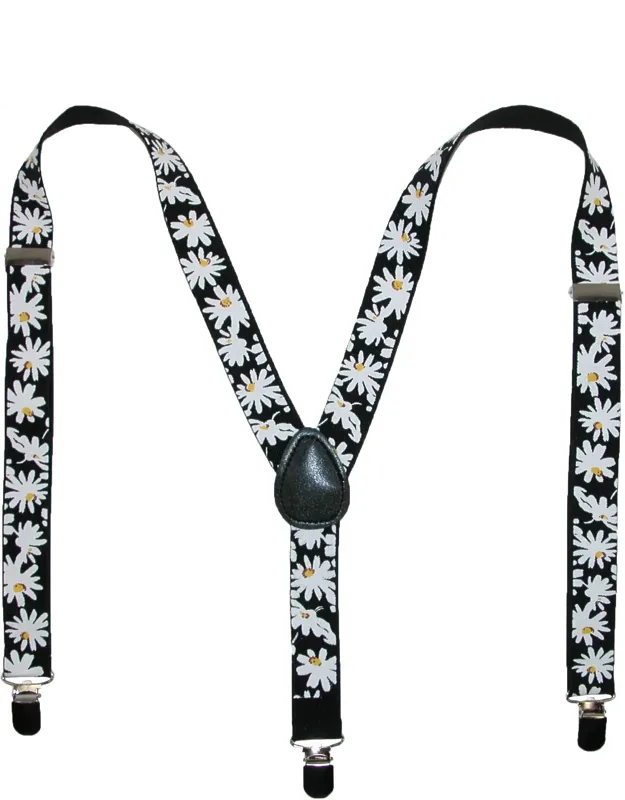Elastic Daisy Print Clip-end Suspenders