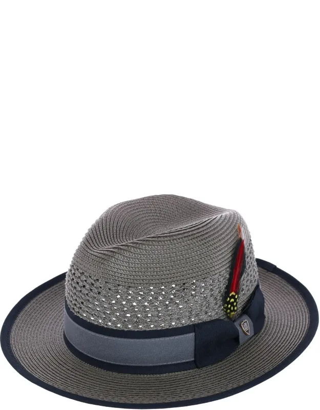 Polybraid Fedora Hat With Grosgrain Ribbon And Feather