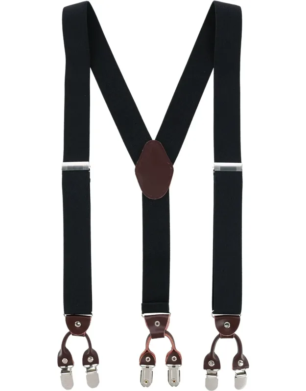 1.375 Inch Wide Solid Color Y-back Double Clip-end Suspenders