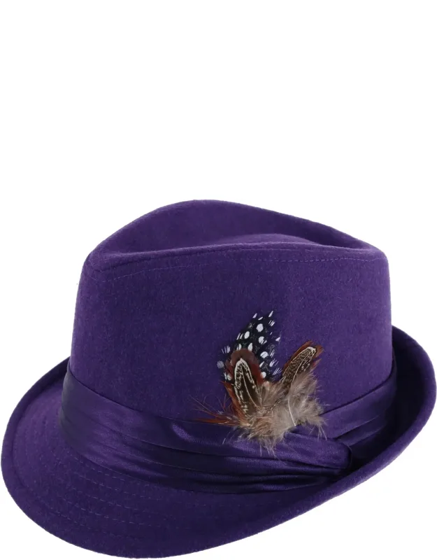 Dressy Faux Felt Fedora With Feather