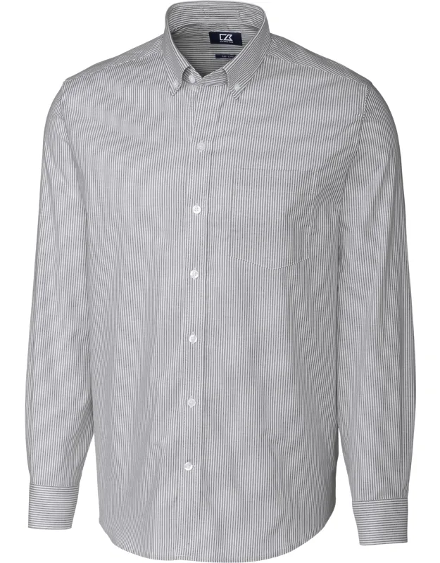 Cutter & Buck Stretch Oxford Stripe Long Sleeve Dress Shirt - Easy Care Stretch Fabric, Wrinkle Resistant Finish