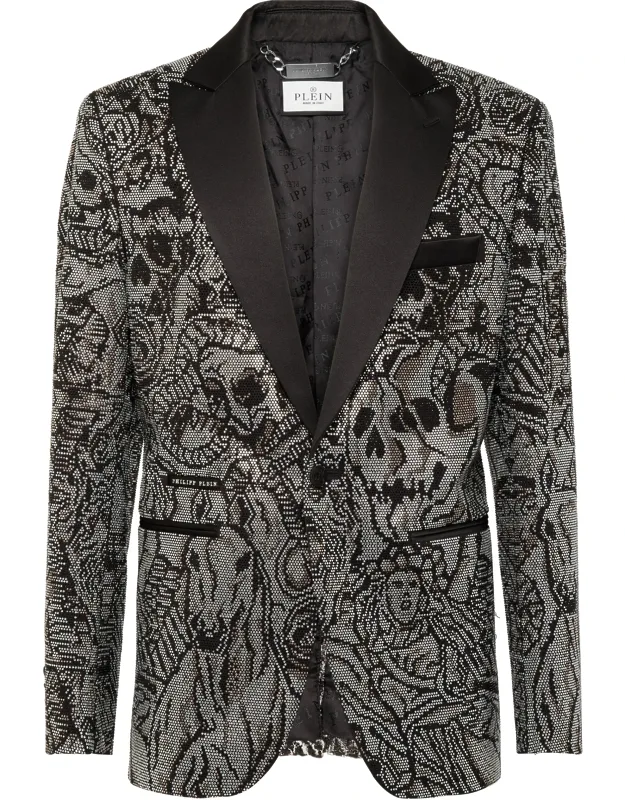 Blazer Lord Fit With Stretch Light Wool And Rhinestone Tattoo-style Pattern