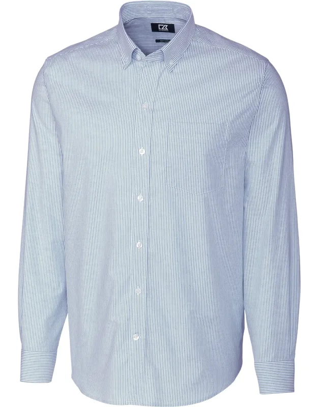 Cutter & Buck Stretch Oxford Stripe Long Sleeve Dress Shirt - Easy Care Stretch Fabric, Wrinkle Resistant Finish
