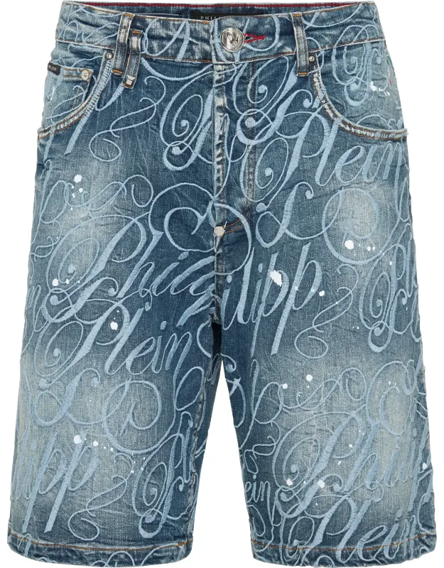 Denim Shorts Formentera With Wear-and-tear Denim And All Over Embroideries
