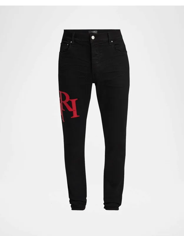Staggered Leather Logo Skinny Jeans