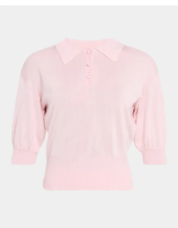 Puff-sleeve Silk-cashmere Polo Top