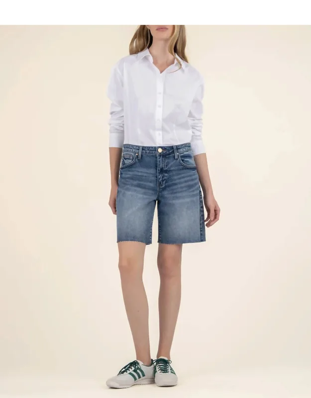 Hailey High Rise Bermuda Shorts With Raw Hem And 8-inch Inseam