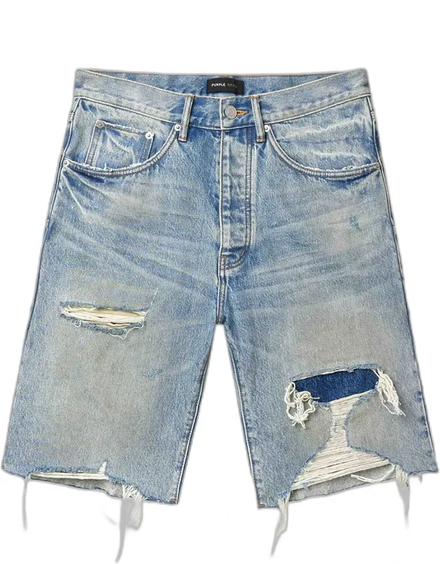 Distressed Cotton Denim Shorts