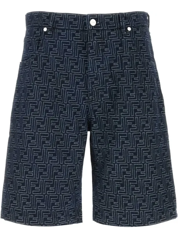 Embroidered Denim Bermuda Shorts