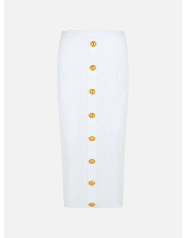 Long Skirt In Viscose Blend With Ribbed Waist And Decorative Buttons