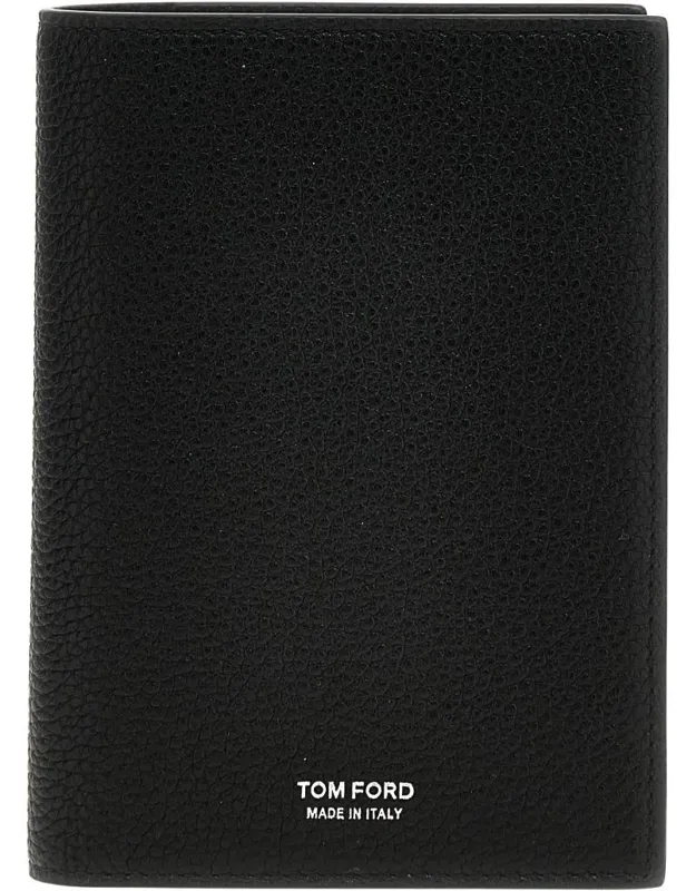 Passport Holder In Grainy Leather With Folding Opening And Front Embossed Logo