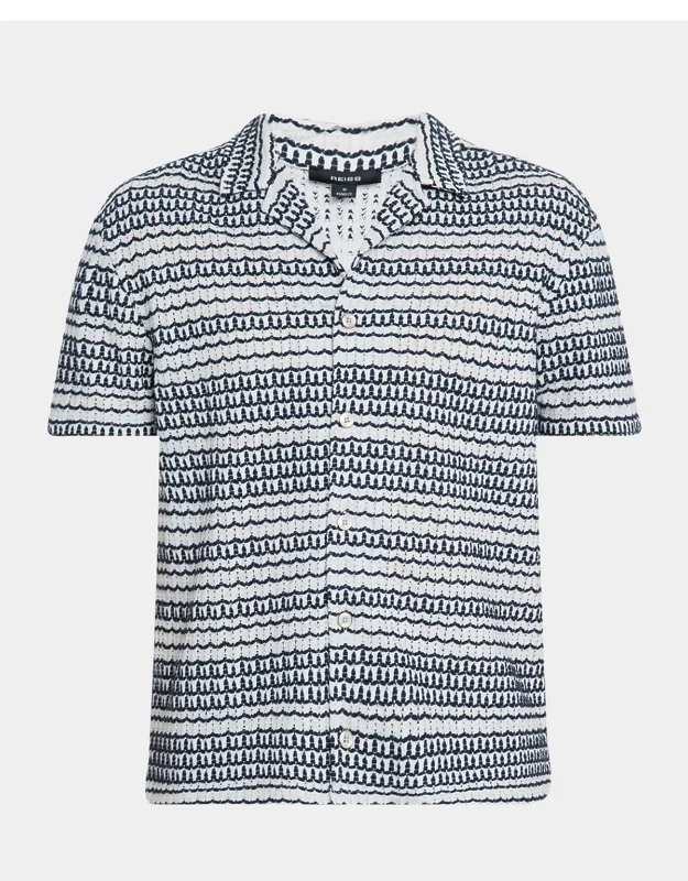 Chez Stripe Crochet Camp Shirt