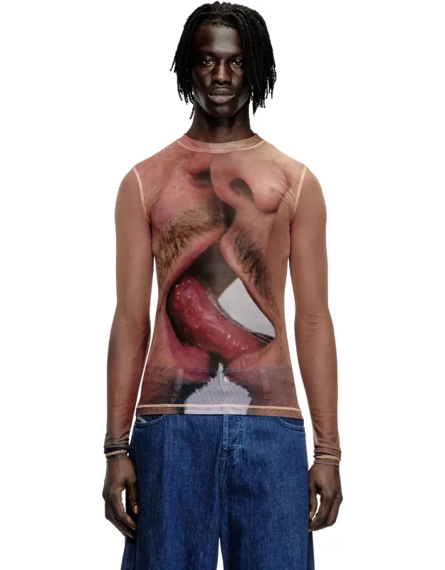 Long-sleeve Top In Printed Technical Mesh