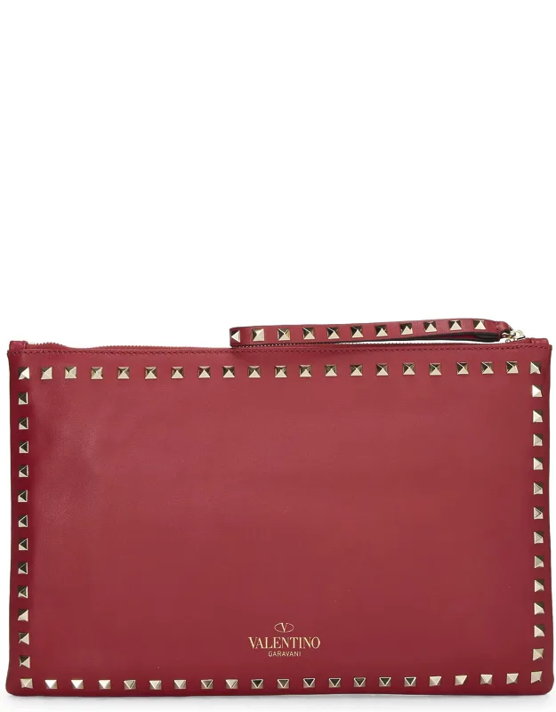 Leather Rockstud Spike Clutch
