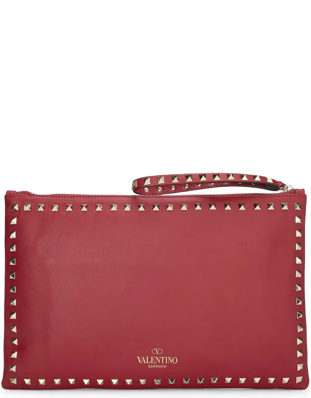 Leather Rockstud Spike Clutch