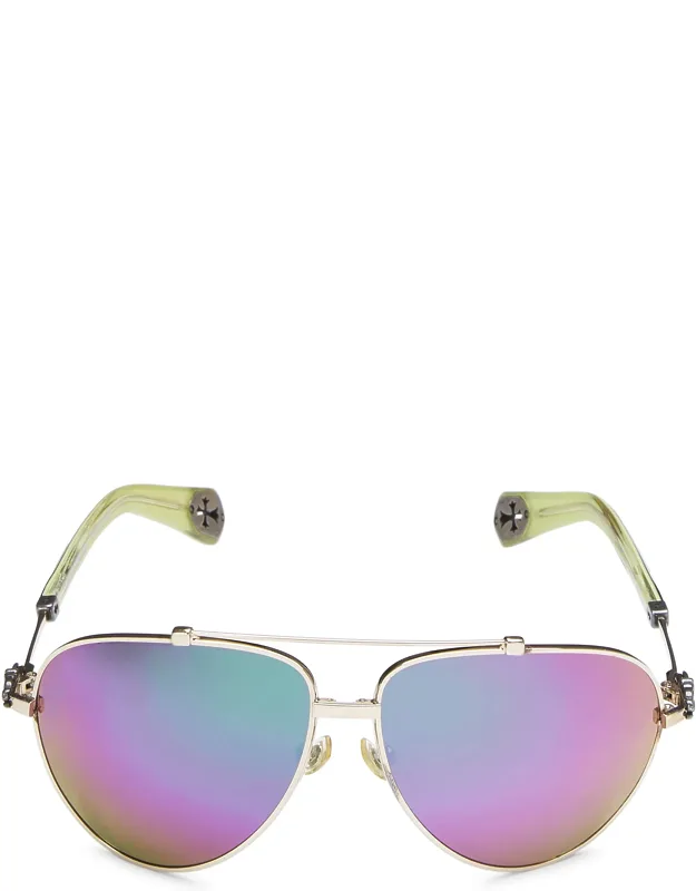 Multicolor Metal Stoned Aviator Sunglasses