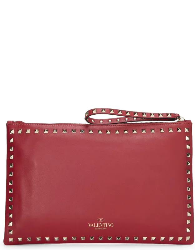 Leather Rockstud Spike Clutch