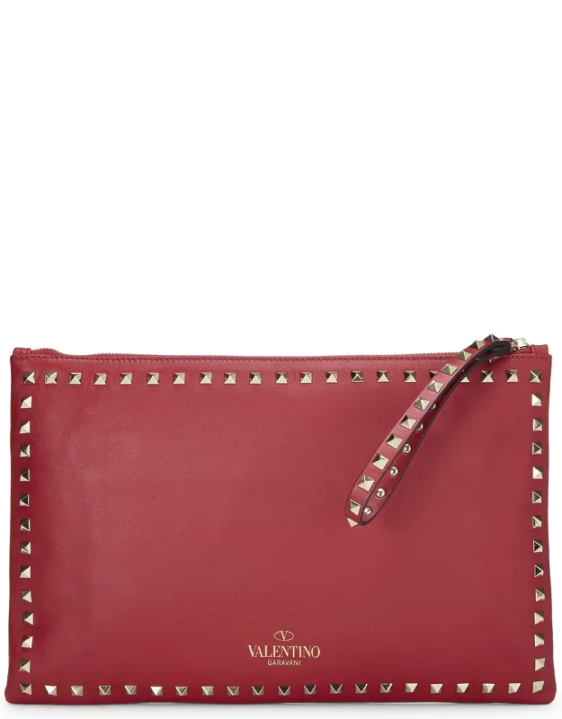Leather Rockstud Spike Clutch