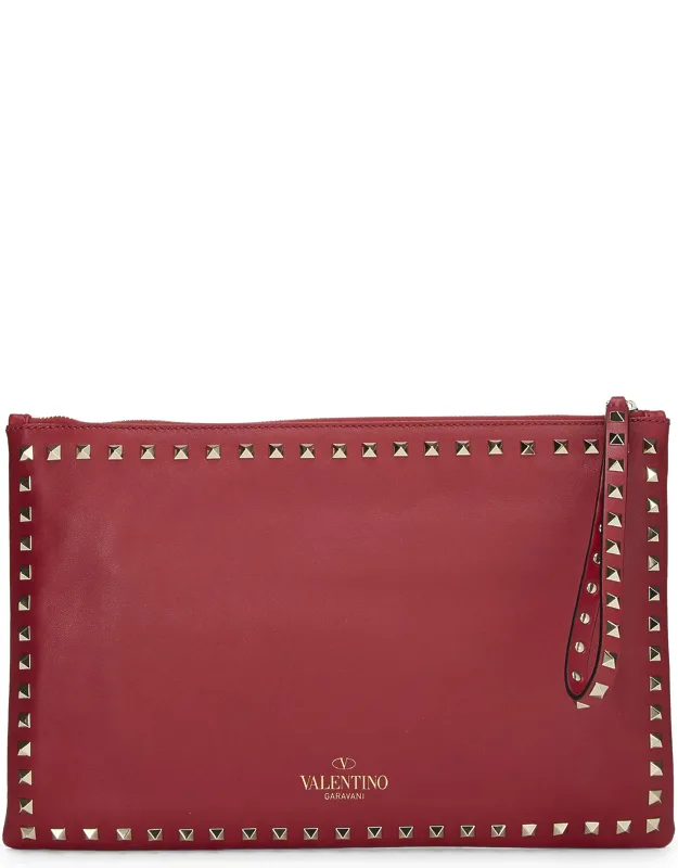 Leather Rockstud Spike Clutch