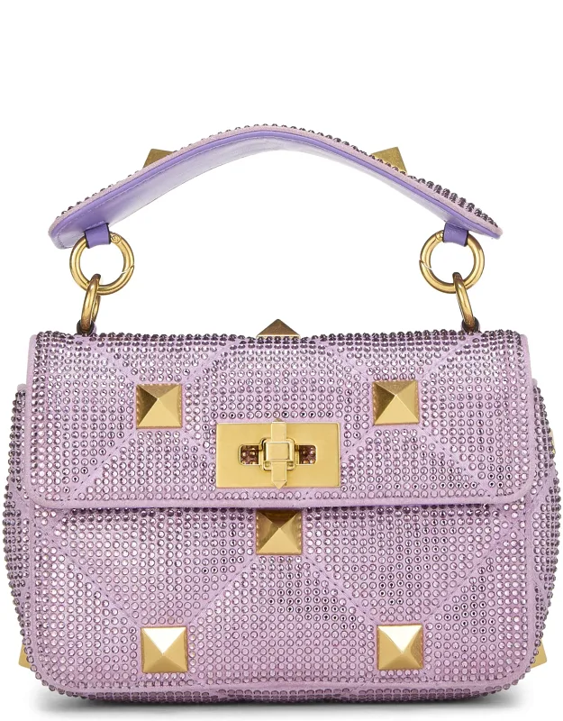 Crystal Embellished Roman Stud Top Handle Bag
