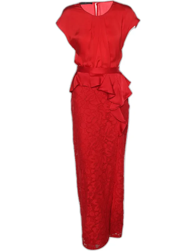 Lace Ruffle Trim Slit Detail Maxi Skirt And Top