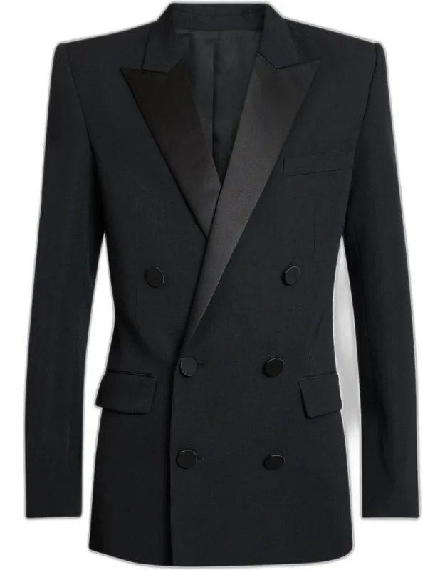 Satin Peak Lapel Double-breasted Blazer