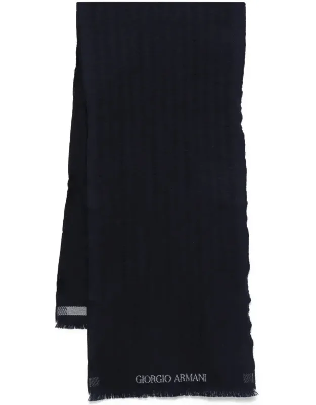 Herringbone Pattern Wool Fringed Scarf