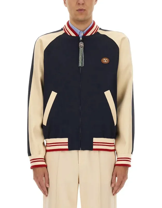 Wool And Cotton Bomber Jacket With Vlogo And Chat De La Maison Patch