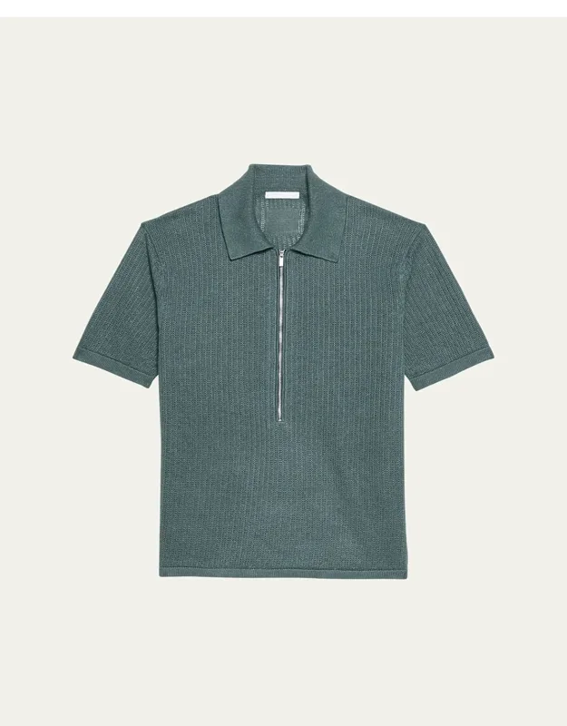 Half-zip Pointelle Polo Shirt