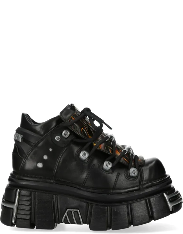 Flame Leather Gothic Ankle Platform Boots