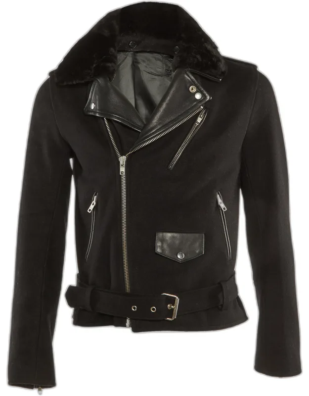 Wool And Leather Zip Front Jacket