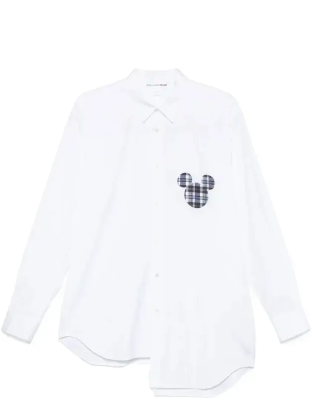 Classic White Shirt With Plaid Mickey Mouse Patch