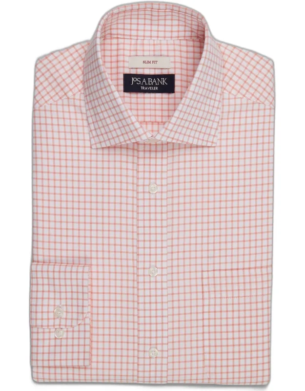 Traveler Collection Slim Fit Small Plaid Dress Shirt