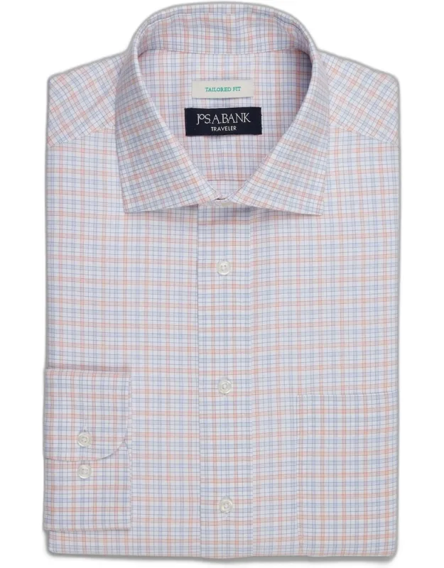 Traveler Collection Tailored Fit Spread Collar Plaid Dress Shirt