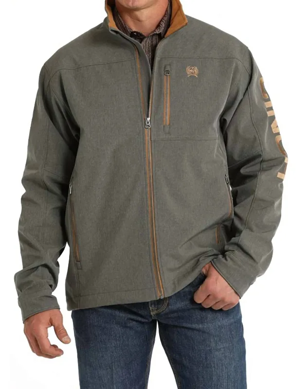 Textured Bonded Fleece Logo Sleeve Zip Jacket