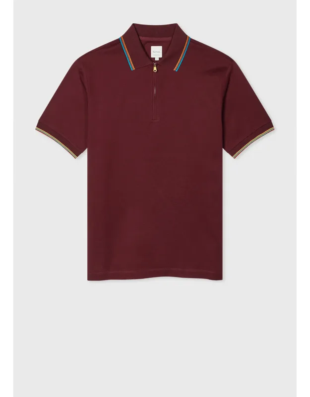 Cotton 'signature Stripe' Trim Zip Polo Shirt