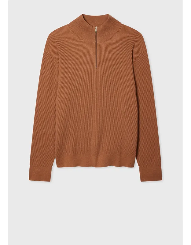 Wool-blend Half Zip Ribbed Knitted Sweater