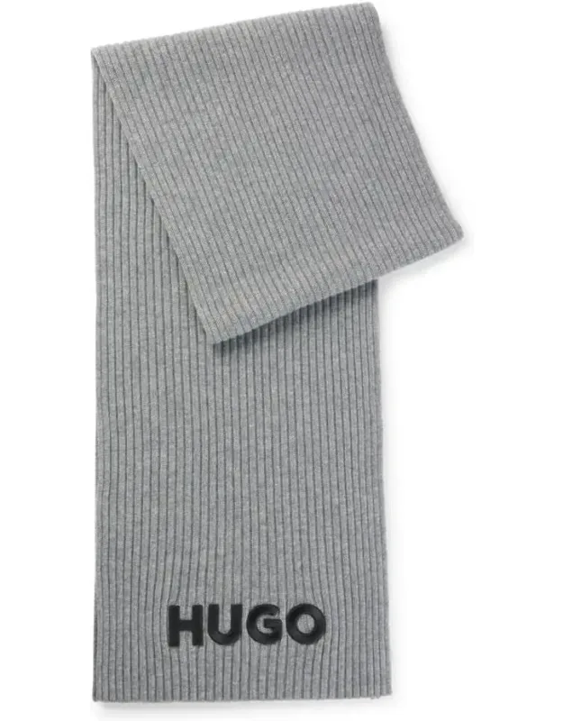 Ribbed Wool Scarf With Embroidered Logo