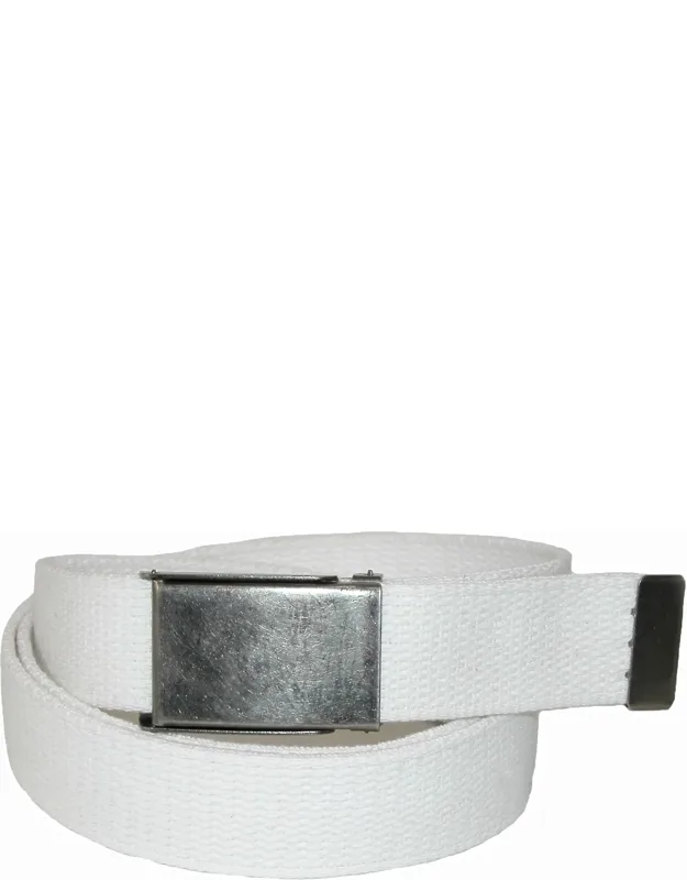 Fabric Belt With Nickel Flip Top Buckle - Fully Adjustable Up To 60 Inches, Antiqued Nickel Buckle