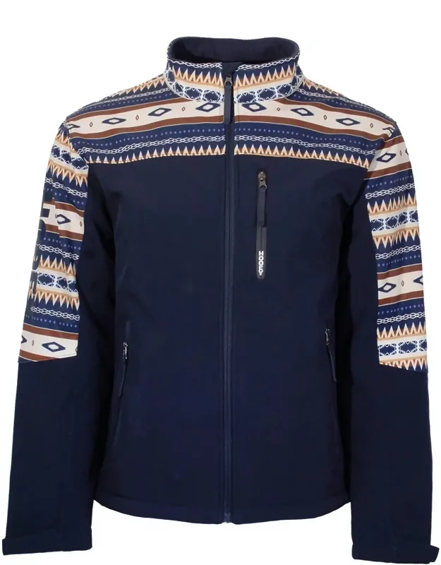 Softshell Jacket In Navymulti With Adjustable Waistband And Zippered Pockets