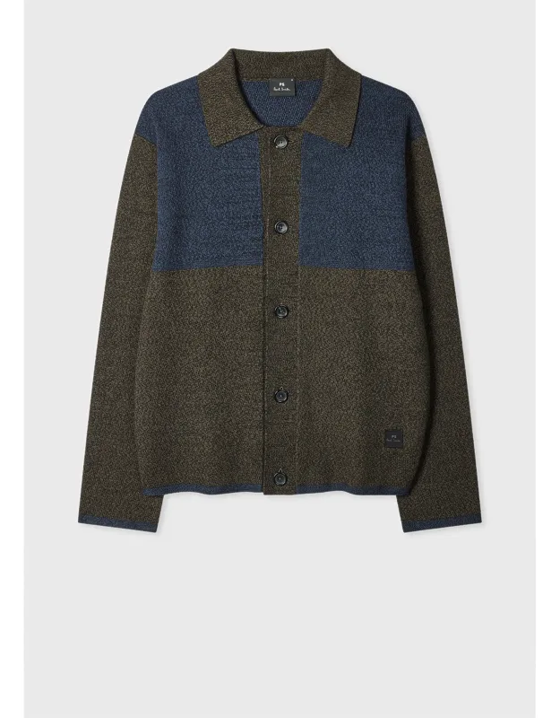 Block Cotton-wool Knit Cardigan